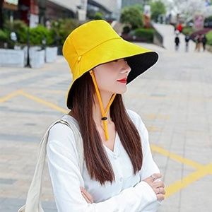 3/$20 NEW Reversible sun hat wide brim yellow black chinstrap